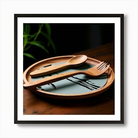Moke Up Spoon Fork Knife Utensil Dining Bamboo Ecofriendly Branding Reusable Sustainable (2) Art Print