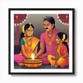 Indian Family Celebrating Diwali Art Print