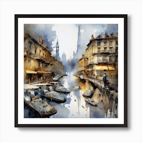 Urban Landscape Dreams Schaller & Merriam Style Watercolor Art Print