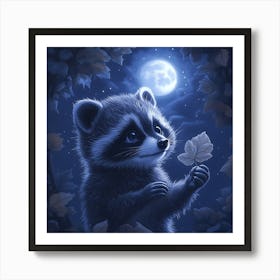 Curious Raccoon with Heart Leaf Backdrop 8 Art Print