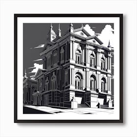 Victorian Building, black and white monochromatic art Art Print