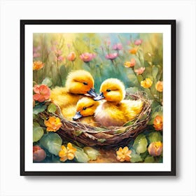 A Cute Little Ducks Sleeping Art Print