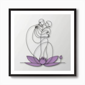 Couple Hugging Lotus Flower Art Print