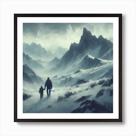 Man And A Woman Walking In The Snow Art Print