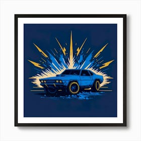 Car Blue Artwork Of Graphic Design Flat (67) Art Print
