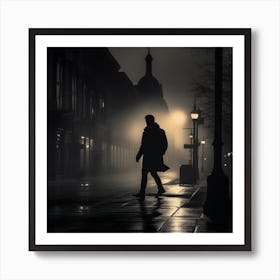 Man Walking At Night Art Print