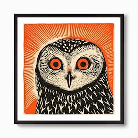 Retro Bird Lithograph Snowy Owl 1 Art Print