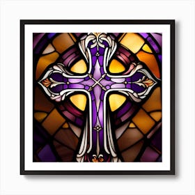 Purple cross stained glass Art Print
