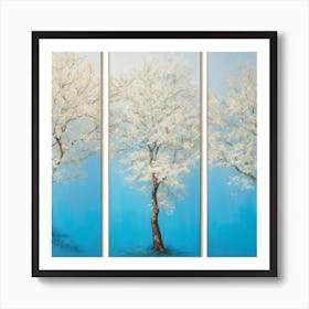 Three White Trees On Blue Art Print