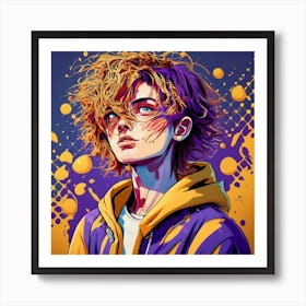 Anime Cartoon Water Spattered Purple And Gold Te Art Print