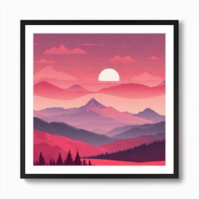 Misty mountains background in red tone 2 Art Print