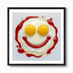 Sunny Side Up With A Happy Face Made Out Of Ketchup Sauce, 3d Render, Poster, Product, Photo, Vibrant Affiche