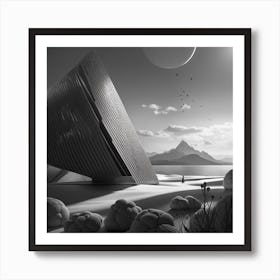Alien Pyramid Black and White Art Print