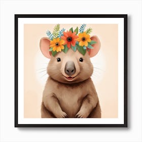 Floral Baby Wombat Nursery Illustration (4) Art Print