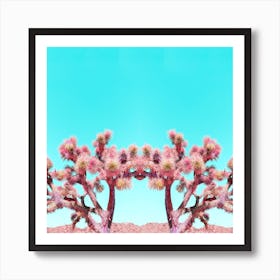 Pink Joshua Tree Siamese Cactus Mirrored Square Art Print