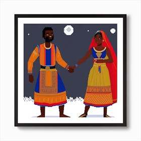 African Couple Pixel Art Print