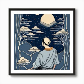Buddha In The Sky, looking up at moon Art Print