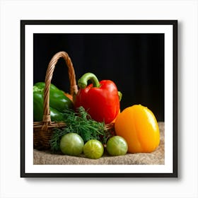 Assorted Vegetables Including Tomatoes Carrots Bell Peppers And Green Beans Harvested From A Gard (3) Art Print