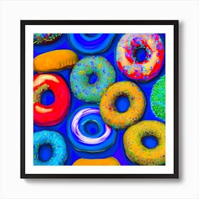 Colorful Donuts Blue Art Print