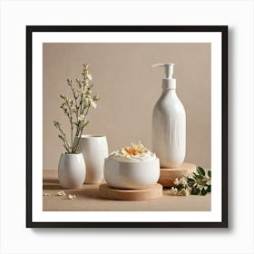 Product Photography Showcasing Skincare Products Inspired By Nature Presented In Ceramic Materials T 4021984047 Art Print