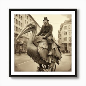 Pelican On A Bicycle Art Print