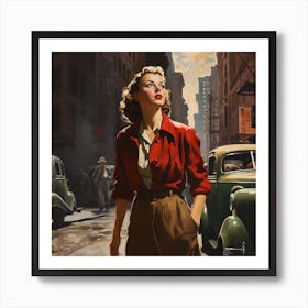 Woman Walking Down The Street 1 Art Print