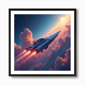 Watercolor Spaceship Flying Through Vibrant Gas Clouds In Deep Outer Space 1 Art Print