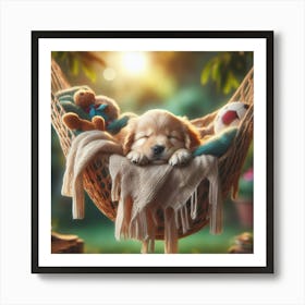 Golden Retriever Sleeping In A Hammock Art Print