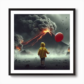 Child In Front Of A Volcano Art Print