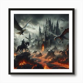 Eagles Flying Over Castle Art Print