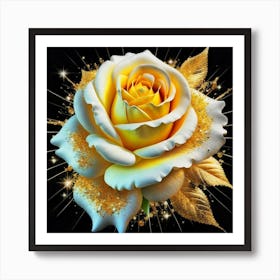 Gold plated white rose 1 Art Print