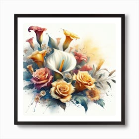 A beautiful and distinctive bouquet of roses and flowers 1 Art Print