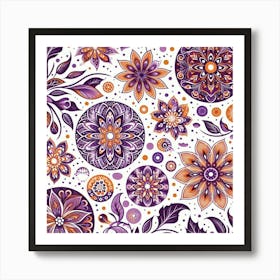 Batik, Purple Floral Pattern 2 Art Print