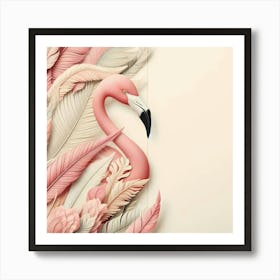 Pink Flamingo On A White Background Art Print