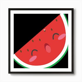 Fruit Watermelon Cute Kawaii Healthy Seeds Face Art Print