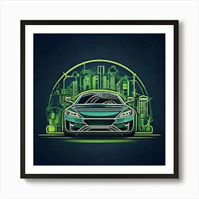 Firefly Car, Illustration, Background, Logo, Poster, Icons, Electric, Charging, Pollution, Vehicle, (1) Art Print