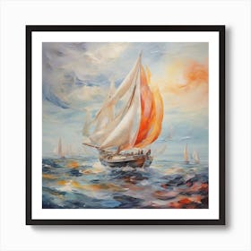 Sailboat on Sea, Abstract art Art Print