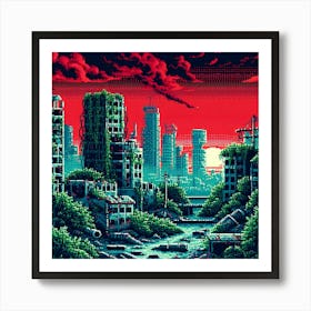 8-bit post-apocalyptic city ruins Art Print