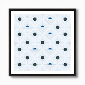 Geometric Pattern With Suns On Light Blue Square Art Print