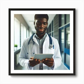 Portrait Of A Doctor Using A Tablet 1 Art Print