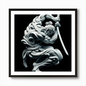 A Creative Sword Fighter Figure Dark And Marble Art Print