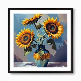Yellow Sunflowers In A Vase Art Print