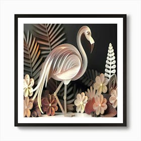 Elegant Quilling-Style Flamingo with Floral Accents Art Print