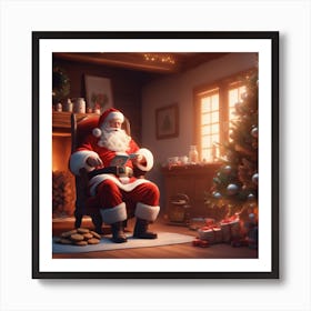 Santa Claus In The Living Room Art Print