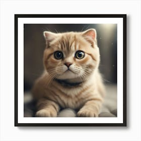 A Cute Scottish Fold Kitty, Pixar Style, Watercolor Illustration Style 8k, Png (2) Art Print