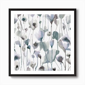 Summer Wild Rustic Flowers Neutral Cold Square Art Print