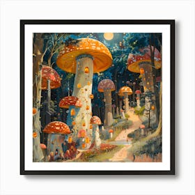 Mushrooms In The Forest, Pop Surrealism, Lowbrow Art Print