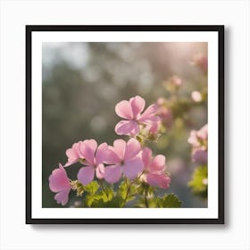 A Blooming Geranium Blossom Tree With Petals Gently Falling In The Breeze Art Print