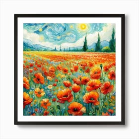Flowers and sun van Gogh style Art Print