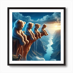 Teddy Bears On Cliff Art Print